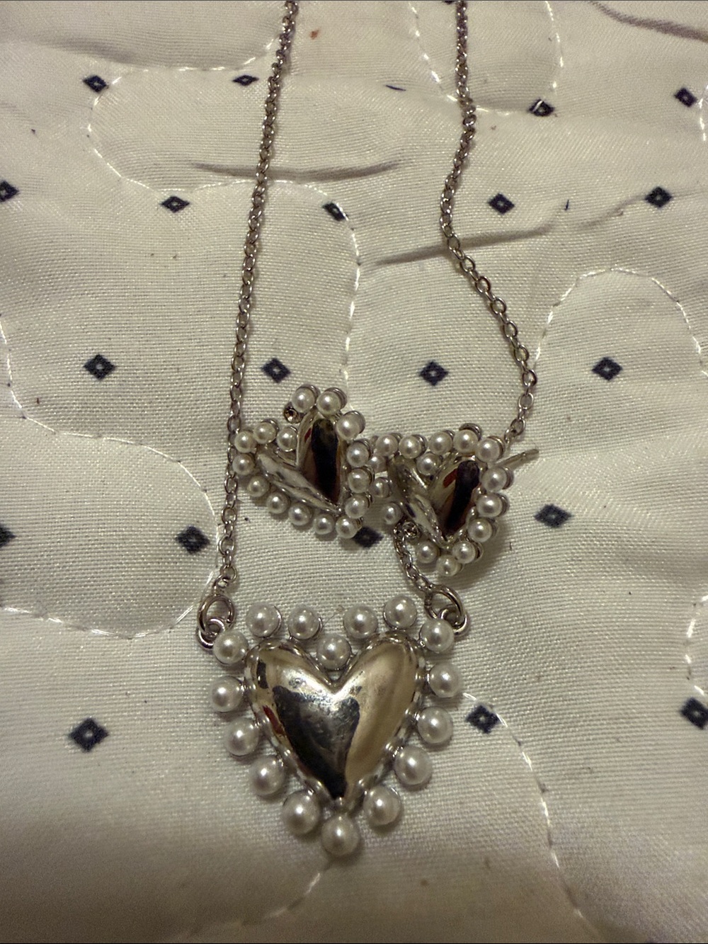 Treasure Jewels Silver Heart Pendant Necklace with Pearl Trim & Earrings